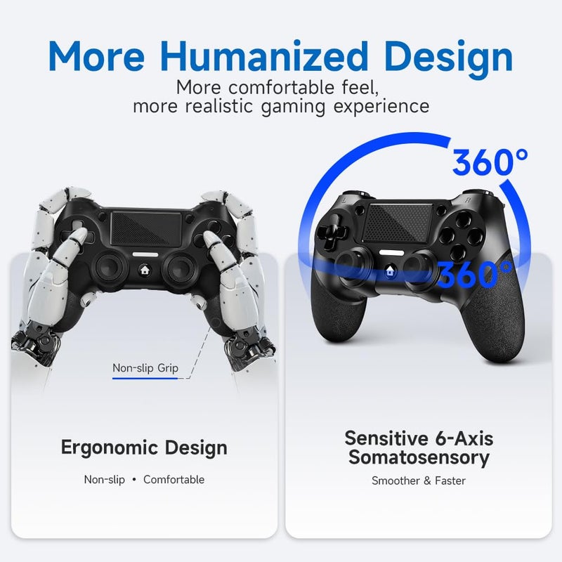 AceGamer جهاز تحكم لاسلكي مزدوج لجهاز P4، مع قبضة غير قابلة للانزلاق من الجانبين وكابل USB-C 2! (أسود منتصف الليل * 2) - Image 4
